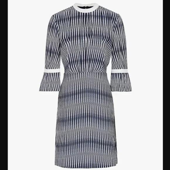 Reiss Nika Zig Zag Print Back Tie Dress - 6 - Navy Blue Black White